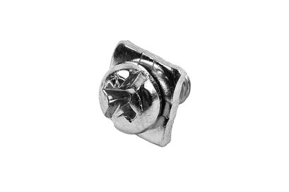 [E] น็อตยึดสายไฟ สแตนเลสชุบนิกเกิ้ล M4x6 mm พร้อมแหวนทรงสี่เหลี่ยม ขนาด 8x8 mm